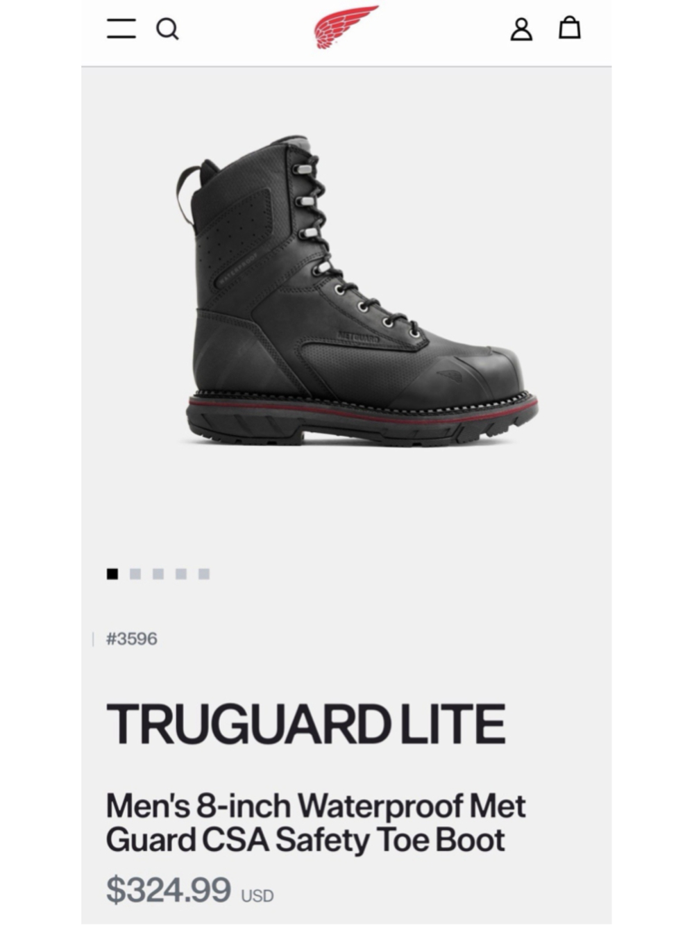 Red Wing TruGuard Lite 3596 Men’s 11 D Waterproof Safety Toe Metguard Boots